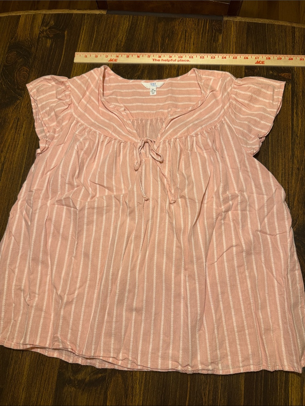 Time and Tru Pink Striped Tie-Neck Tunic